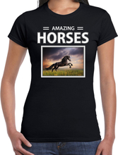 Zwarte paarden t-shirt met dieren foto amazing horses zwart voor dames