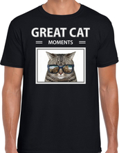 Grijze katten t-shirt met dieren foto great cat moments zwart voor heren
