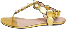 Pre-eide skinn perle t-stropp sandaler