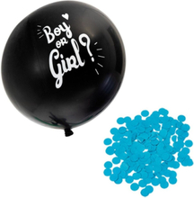 Svart Gender Reveal Ballong med Blå Konfetti - 60 cm