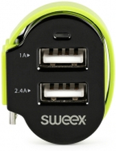Biloplader 3-Udgange 6 A 2 x USB / Micro USB Sort/Grøn