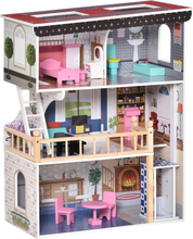 Casa delle bambole in legno a 3 piani con ascensore e 13 accessori 60x30x80cm