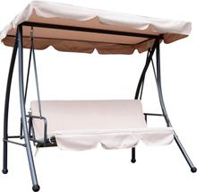Dondolo 2 in 1 per 3 posti convertibile in letto con tetto 200x125x170cm beige