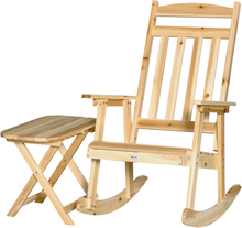 Set 2 mobili da giardino con sedia a dondolo e tavolino pieghevole in legno