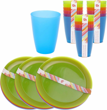Set van 24x gekleurde borden en 24x gekleurde bekers kunststof voor kinderen