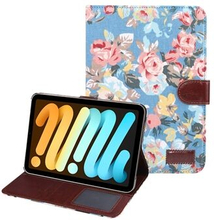 PU-læder, blomstermønster stofpung i PU-læder til tablet-cover til iPad mini (2021)