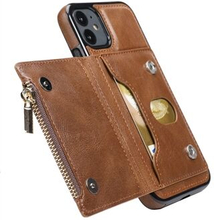 All-round Beskyttet Anti-ridse Stativ Design Telefon Bagside Shell Case med lynlås lomme til iPhone