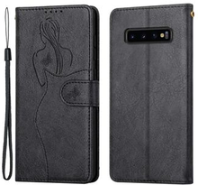 Imprinting Girl Pattern Læder telefoncover med Stand pung til Samsung Galaxy S10 4G