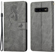 Imprinting Girl Pattern Læder telefoncover med Stand pung til Samsung Galaxy S10 4G