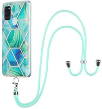 IMD TPU Phone Cover Splicing Marble Pattern Electroplating 2.0mm Flexible Case + Lanyard for Samsung