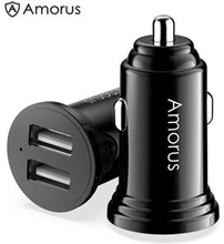 AMORUS CC-56 Dual USB 3.4A Hurtigopladning Biloplader Adapter til iPhone Samsung Huawei etc. - Sort