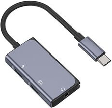 BLUEKEY USB-C til hovedtelefonadapter 3 i 1 Dobbelt Type-C 3,5 mm lydkabel til Huawei Xiaomi