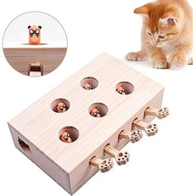 Cat Interactive Toy Cat Funny Hunt Toy Wooden Whack A Mole Mouse Game Puzzle Toy 5 Holes