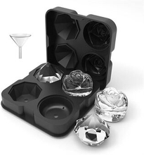 Rose and Diamond Shape Ice Cube Maker 4-grid Silicone Mold Tray for Chilling Cocktails Whiskey (No F