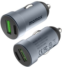 MOMAX UC12 20W Dual Port Biloplader PD 3.0 QC 3.0 Mini Cigarettænder Adapter - Grå