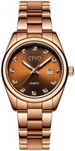 CIVO 8126 Classic Women Quartz Watch Rhinestone Decor Date Analogue Stainless Steel Strap Wristwatch