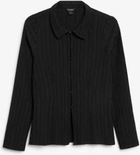 Crepe long sleeve collar blouse - Black