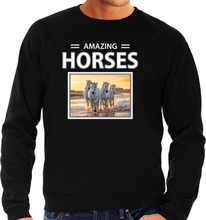 Witte paarden sweater / trui met dieren foto amazing horses zwart voor heren