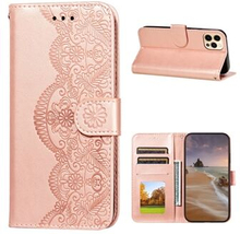 Flower Vine Imprinted Wallet Leather Cell Phone Case with Lanyard for iPhone 12/12 Pro
