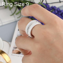 Women Two Row Crystal Jewelry Ceramic Rings, Ring Size:9(White)