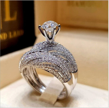 2 PCS Women Vintage 925 Silver Diamond Wedding Ring, Size:10