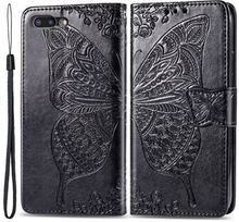 For iPhone 7 Plus / 8 Plus Butterfly Flower Pattern Imprinted PU Leather Magnetic Flip Cover Viewin