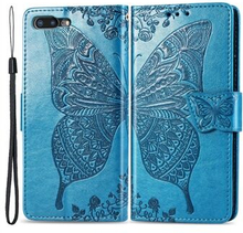 For iPhone 7 Plus / 8 Plus Butterfly Flower Pattern Imprinted PU Leather Magnetic Flip Cover Viewin