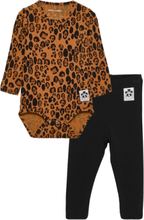 Basic Leopard Ls Body + Leggings Sets Sets With Body Multi/patterned Mini Rodini