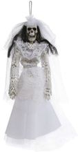 Hengende Skjelett Brud med Hvit Dress 40 cm