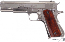 Denix Automatic .45 Pistol M1911A1, USA 1911 (WWI & II), Silver & Wood Grips