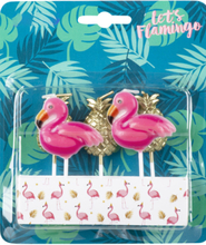 5 stk Flamingo och Ananas Tårtljus - Flamingo Gold