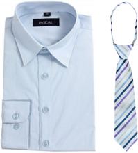 Lyseblå skjorte med fargerikt slips