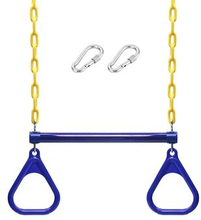 Trapeze Swing Bar and Rings Heavy Duty Swing Set with 47 Plastic Coated Chains and Carabiners for