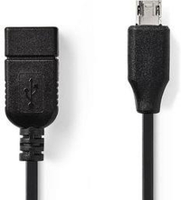 Nedis USB Mikro-B Adapter | USB 2.0 | USB Micro-B Hane | USB-A Hona | 480 Mbps | 0.20 m | Platt | Nickelplaterad | PVC | Svart | Plastpåse