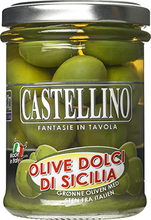 Castellino Oliven grønne m/sten fra Sicilien. 180 g