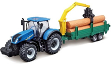 Tractor w/tree forwarder N.H. T7.615 10cm blue