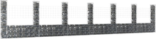 vidaXL U-formad Gabionkorg med 7 stolpar järn 740x20x150 cm