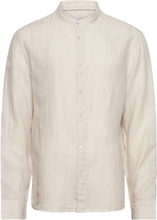 100% Linen Mao Collar Shirt Shirts Linen Shirts Creme Mango*Betinget Tilbud
