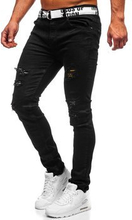 Czarne jeansowe spodnie męskie slim fit z paskiem Denley 60014WO