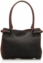 Pre-eide Brown Gucci GG Denim Horsebit Handbag Bag