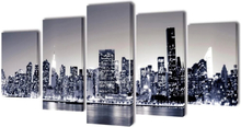 Sæt af lærredsprint til væg, New York Skyline i sort/hvid, 100x50 cm