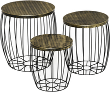 3 Tavolini da giardino impilabili da esterno stile industriale in metallo nero