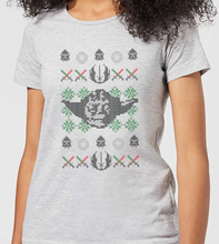 Star Wars Yoda Face Knit Women's Christmas T-Shirt - Grey - S - Grey