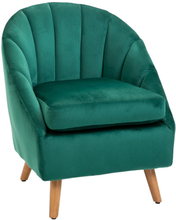 Poltrona poltroncina sedia con rivestimento in velluto verde e gambe in legno