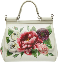 Dolce Gabbana White Floral Print Leather Medium Miss Sicilia Top Handle Bag