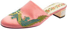 Pre-eide Satin Dragon Embroidery Slide Sandals