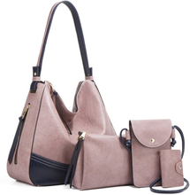 21506 4 in 1 Simple Color-Block Diagonal Handbags Fashion Large Capacity Soft Leather Bags(Pink)