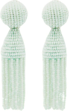 Oscar de la Renta Pale Green Beaded Tassel Clip-On Earrings