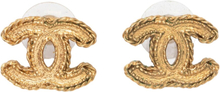 Chanel Gold Tone Twist Detail CC Stud Earrings
