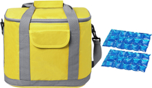 Grote koeltas draagtas/schoudertas geel met 2 stuks flexibele koelelementen 22 liter